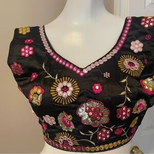 Embroidered Floral Black Crop Top